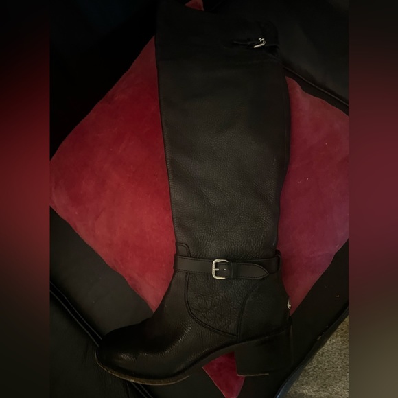 COACH over the knee black leather boots, 2.5” heel,silver accents, size 8 - Picture 2 of 13